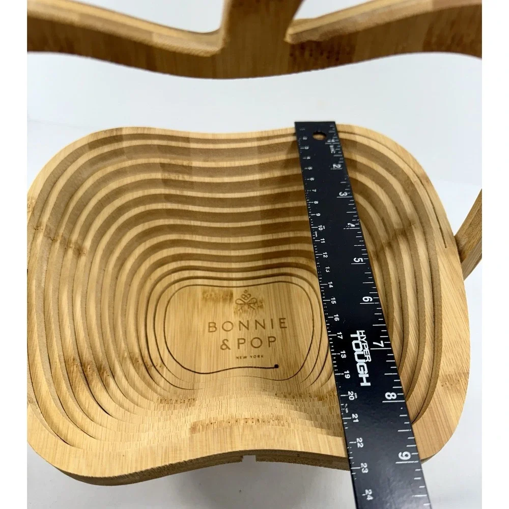Bonnie & Pop Bamboo Apple Shaped Folding Basket Trivet Cutting Board NWOT Unused